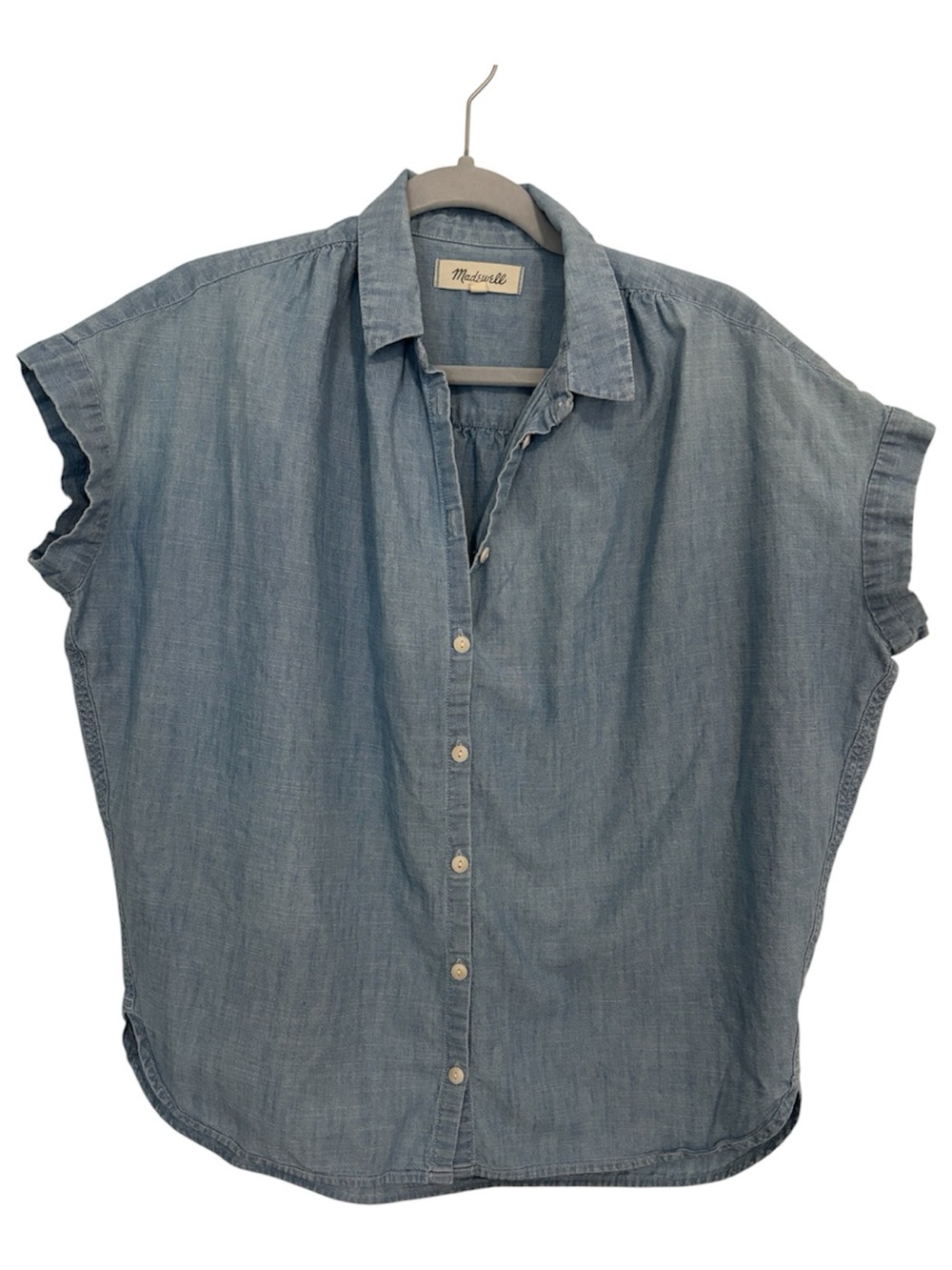 Madewell Small Washed Light Blue Short-Sleeve Chambray Oversized Shirt